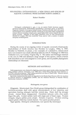 Holsingeria Unthanksensis, a New Genus and Species of Aquatic Cavesnail from Eastern North America