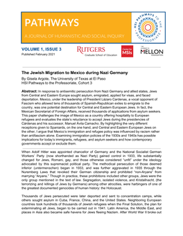 The Jewish Migration to Mexico During Nazi Germany by Gisela Argote, the University of Texas at El Paso HSI Pathways to the Professoriate, Cohort 3