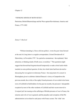 1 Chapter 12 'THINKING MINDS of BOTH SEXES': Patriotism, British Bluestockings and the Wars Against Revolutionary America An