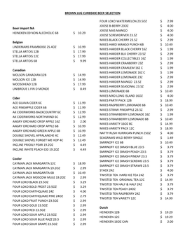 BROWN JUG CURBSIDE BEER SELECTION Beer Import NA HEINEKEN 00 NON ALCOHOLIC 6B $ 10.29 Belgian LINDEMANS FRAMBOISE 25.4OZ $