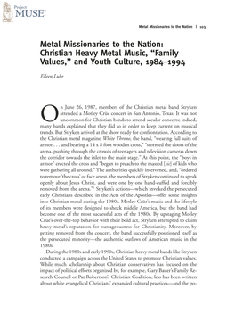 Christian Heavy Metal Music, “Family Values,” and Youth Culture, 1984–1994