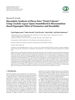 Biocatalytic Synthesis of Flavor Ester “Pentyl Valerate” Using Candida Rugosa Lipase Immobilized in Microemulsion Based Organogels: Effect of Parameters and Reusability