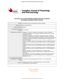 The Role of Aldosterone Inhibitors on Cardiac Ischemia/Reperfusion Injury