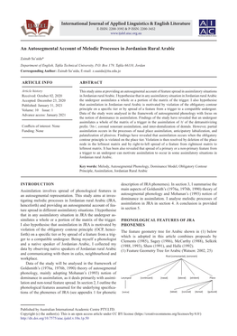 An Autosegmental Account of Melodic Processes in Jordanian Rural Arabic