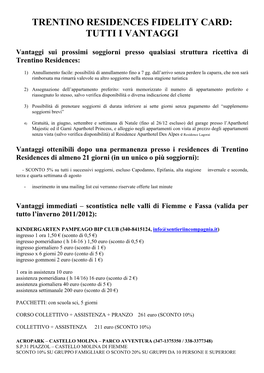 Trentino Residences Fidelity Card: Tutti I Vantaggi