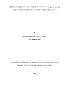 Reproductive Biology and Population Ecology of Senegalia Senegal (L.) Britton Within Lake Baringo Woodland Ecosystem, Kenya