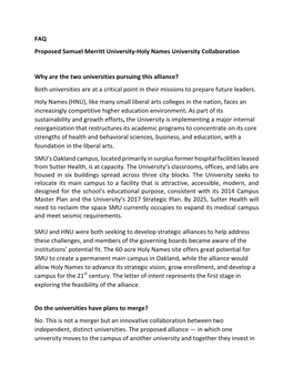 FAQ Proposed Samuel Merritt University-Holy Names University Collaboration