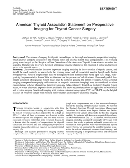 American Thyroid Association Statement on Preoperative Imaging for Thyroid Cancer Surgery