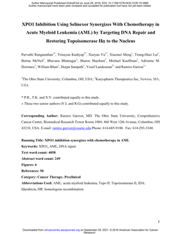 AML) by Targeting DNA Repair and Restoring Topoisomerase II to the Nucleus