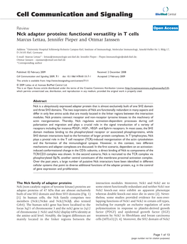 Nck Adapter Proteins: Functional Versatility in T Cells Marcus Lettau, Jennifer Pieper and Ottmar Janssen