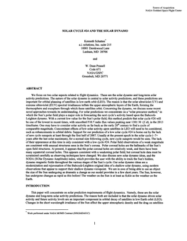 SOLAR CYCLE #24 and the SOLAR DYNAMO Kenneth Schatten* A.I. Solutions, Inc. Suite 215 10001 Derekwood Lane Lanham, MD 20706