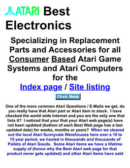 Atari Game Systems and Atari Computers for the Index Page / Site Listing