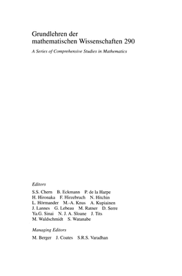 Grundlehren Der Mathematischen Wissenschaften 290 a Series of Comprehensive Studies in Mathematics