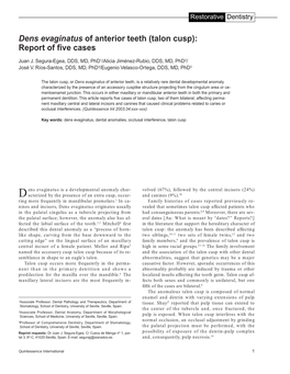 Dens Evaginatus of Anterior Teeth (Talon Cusp): Report of Five Cases