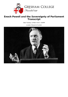 Enoch Powell and the Sovereignty of Parliament Transcript