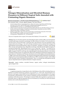 Nitrogen Mineralization and Microbial Biomass Dynamics in Different Tropical Soils Amended with Contrasting Organic Resources