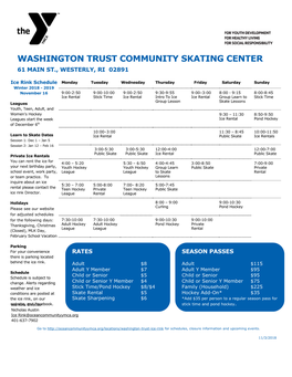Washington Trust Community Skating Center 61 Main St., Westerly, Ri 02891
