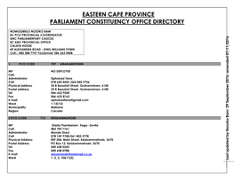 Eastern Cape Province Parliament Constituency Office Directory