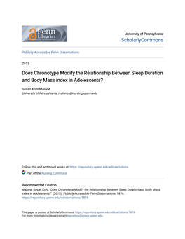 Does Chronotype Modify the Relationship Between Sleep Duration and Body Mass Index in Adolescents?