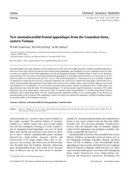 New Anomalocaridid Frontal Appendages from the Guanshan Biota, Eastern Yunnan