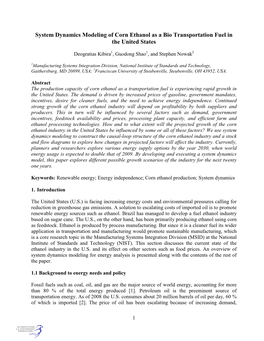 System Dynamics Modeling of Corn Ethanol As a Bio Transportation Fuel in the United States