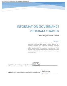 INFORMATION GOVERNANCE PROGRAM CHARTER University of South Florida
