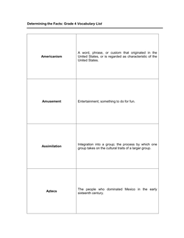 Determining the Facts: Grade 4 Vocabulary List Americanism A