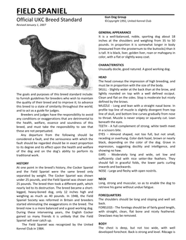 FIELD SPANIEL Gun Dog Group Official UKC Breed Standard ©Copyright 1992, United Kennel Club Revised January 1, 2007