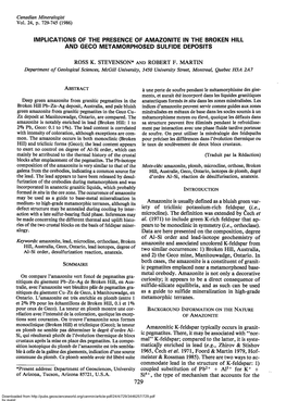 Souuarnr IMPLICATIONS of the PRESENCE of AMAZONITE in the BROKEN HILL and GECO METAMORPHOSED SULFIDE DEPOSITS ROSS K. STEYENSON