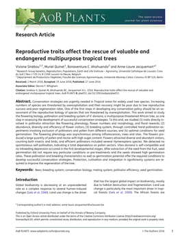 Reproductive Traits Affect the Rescue of Valuable and Endangered Multipurpose Tropical Trees