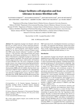 Ginger Facilitates Cell Migration and Heat Tolerance in Mouse Fibroblast Cells