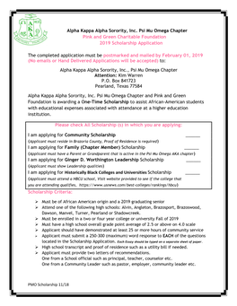 Alpha Kappa Alpha Sorority, Inc. Psi Mu Omega Chapter Pink and Green Charitable Foundation 2019 Scholarship Application