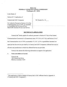 Washington, DC 20554 Centurylink ILEC Companies Bandwidth
