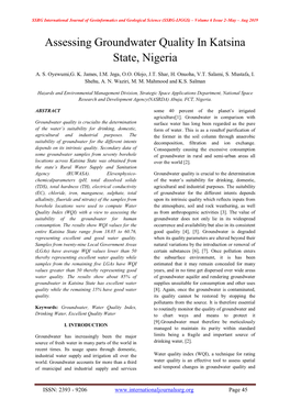 Assessing Groundwater Quality in Katsina State, Nigeria