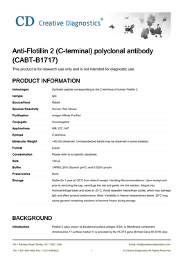 Anti-Flotillin 2 (C-Terminal) Polyclonal Antibody (CABT-B1717) This Product Is for Research Use Only and Is Not Intended for Diagnostic Use