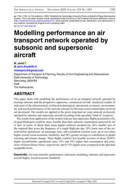 Modelling Performance an Air Transport Network Operated by Subsonic and Supersonic Aircraft