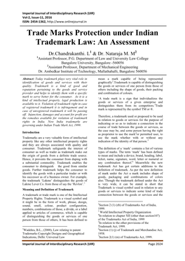 Trade Marks Protection Under Indian Trademark Law: an Assessment
