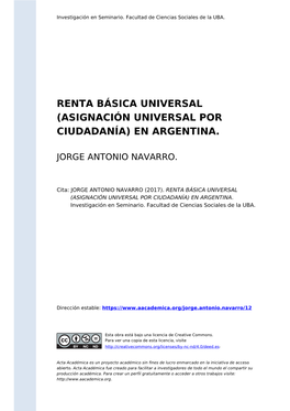 Renta Básica Universal (Asignación Universal Por Ciudadanía) En Argentina