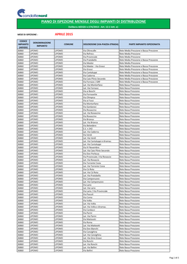 PIANO DI ISPEZIONE MENSILE DEGLI IMPIANTI DI DISTRIBUZIONE Delibera AEEGSI N.574/2013 - Art