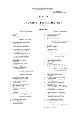 Constitution Act 1934 (Tas) [Transcript