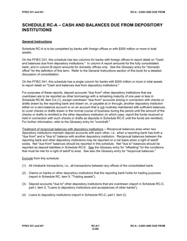 Schedule Rc-A – Cash and Balances Due from Depository Institutions