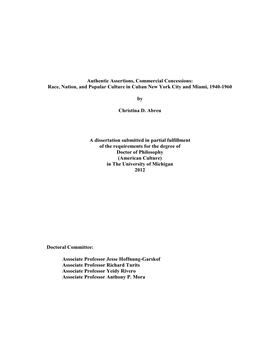 Race, Nation, and Popular Culture in Cuban New York City and Miami, 1940-1960