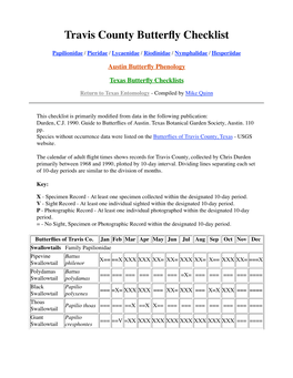 Travis County Butterfly Checklist