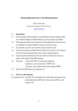 Proto-Southwestern Tai: a New Reconstruction