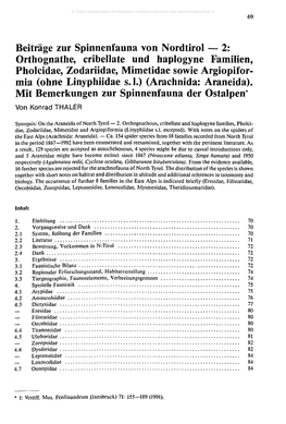 Orthognathe, Cribellate Und Haplogyne Familien, Pholcidae, Zodariidae, Mimetidae Sowie Argiopifor- Mia (Ohne Linyphiidae S.I.) (Arachnida: Araneida)