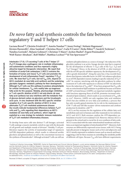 De Novo Fatty Acid Synthesis Controls the Fate Between Regulatory T and T Helper 17 Cells