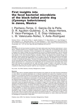 First Insights Into the Fecal Bacterial Microbiota of the Black–Tailed Prairie Dog (Cynomys Ludovicianus) in Janos, Mexico I