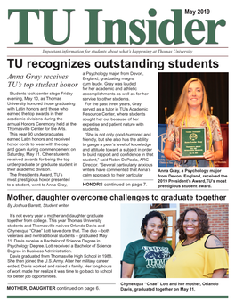 TU Recognizes Outstanding Students a Psychology Major from Devon, Anna Gray Receives England, Graduating Magna TU’S Top Student Honor Cum Laude