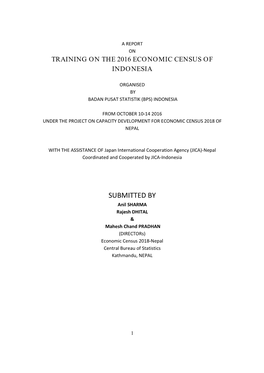 A Report on Training on the 2016 Economic Census of Indonesia