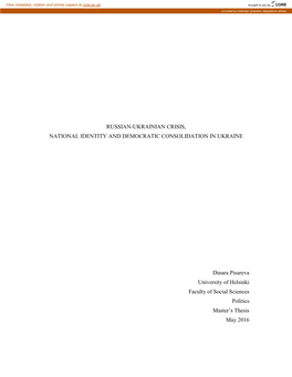 Russian-Ukrainian Crisis, National Identity and Democratic Consolidation in Ukraine